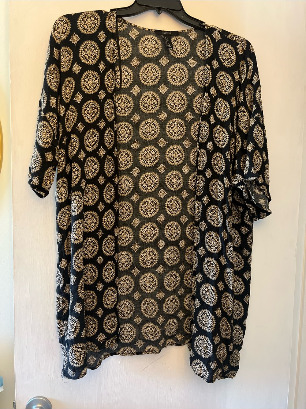 Forever 21 Black and Gold Open-Front Medallion Cardigan